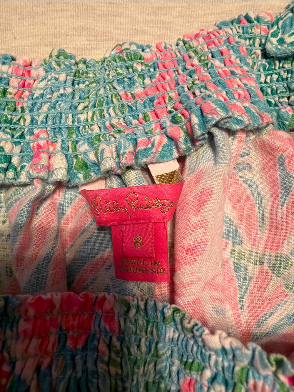 Lilly Pulitzer Pink, Blue & Green Smocked Neck Blouse - Picture 10 of 12